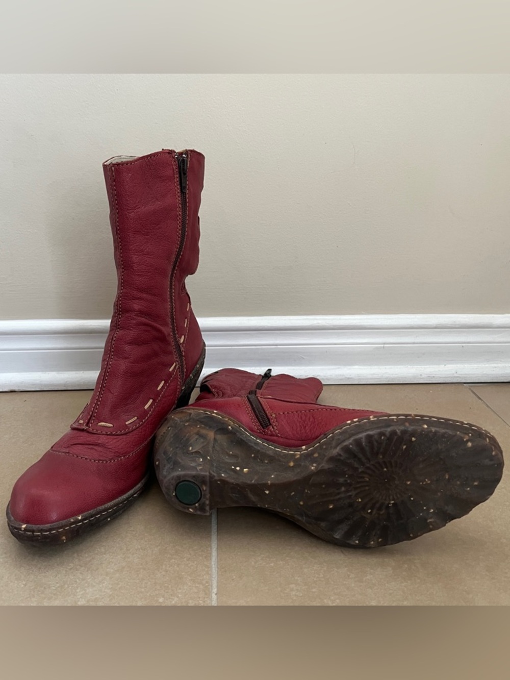 El Naturalists Leather Women's Boots Red Zip Closure Mid Calf - Picture 4 of 9